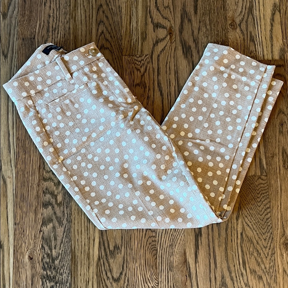 Ann Taylor Linen Tan Polka Dot Skinny  Dress Pants